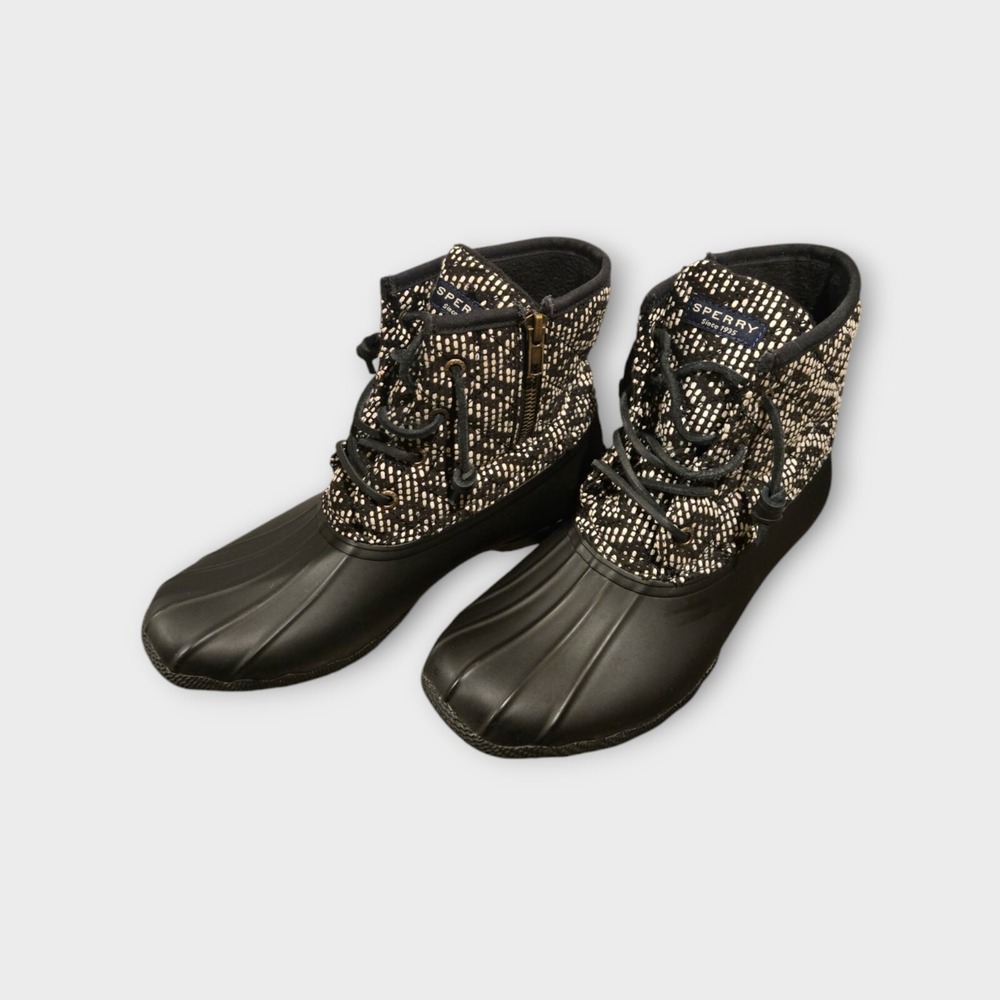 Sperry Top-Sider Saltwater Duck Boots Tribal Black/White Women's Size 8